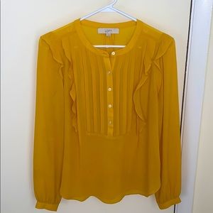 Loft Mustard Bib-front Ruffle Blouse | Size S